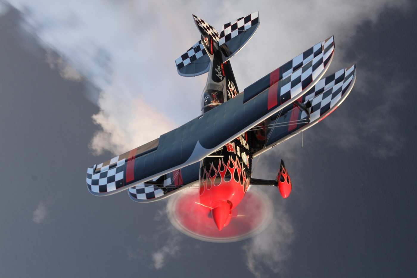 Skip Stewart’s checkered biplane